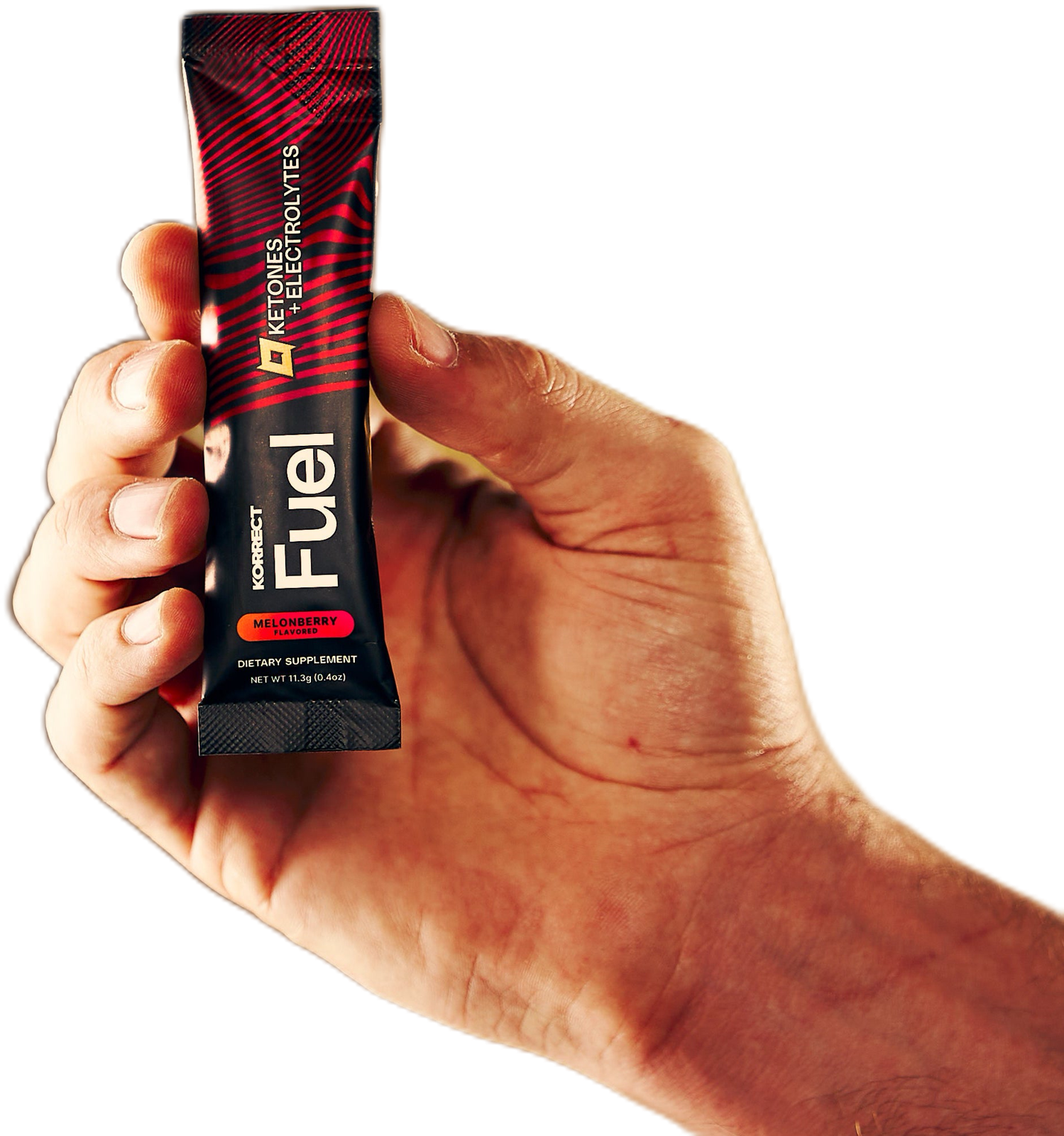 A Korrect Fuel stick pack held in hand